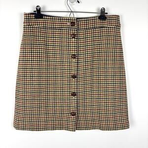 Talbots Plaid Button Front Skirt Houndstooth Wool Blend 12 NEW preppy academia